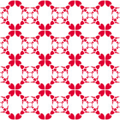 Seamless pattern with red heart shape on white background.