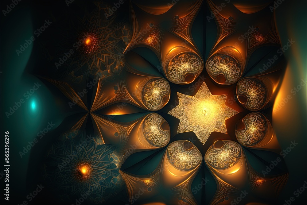 Poster fractal geometric drawing with an abstract backdrop generative ai