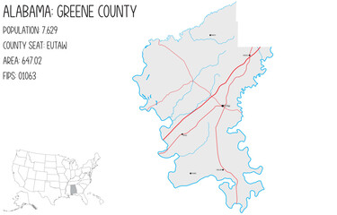 Large and detailed map of Greene county in Alabama, USA.