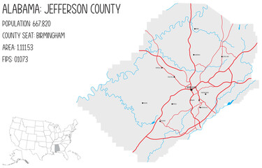 Fototapeta premium Large and detailed map of Jefferson county in Alabama, USA.