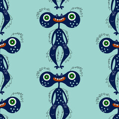 Cute hand drawn monsters. Seamless childish pattern. Creative kids texture. Perfect for wallpaper, apparel, fabric and textile.