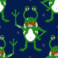 Cute hand drawn monsters. Seamless childish pattern. Creative kids texture. Perfect for wallpaper, apparel, fabric and textile.