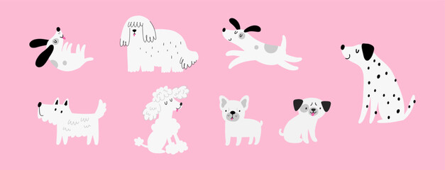 Cute cartoon dogs - vector illustrations. My pet - character in flat style