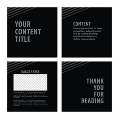 Dark theme social media template with image space. 