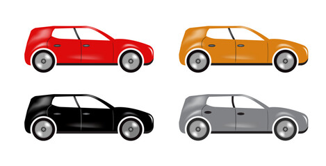 Car set, automobile collection, red yellow, black and white car 