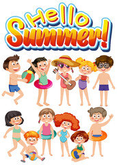 Summer kids characters set