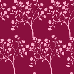Illustration of a pattern of pink trees. Vector pattern.