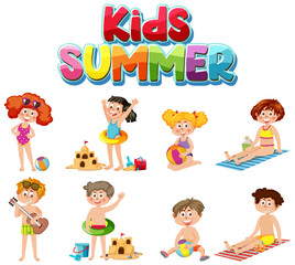Summer kids characters set