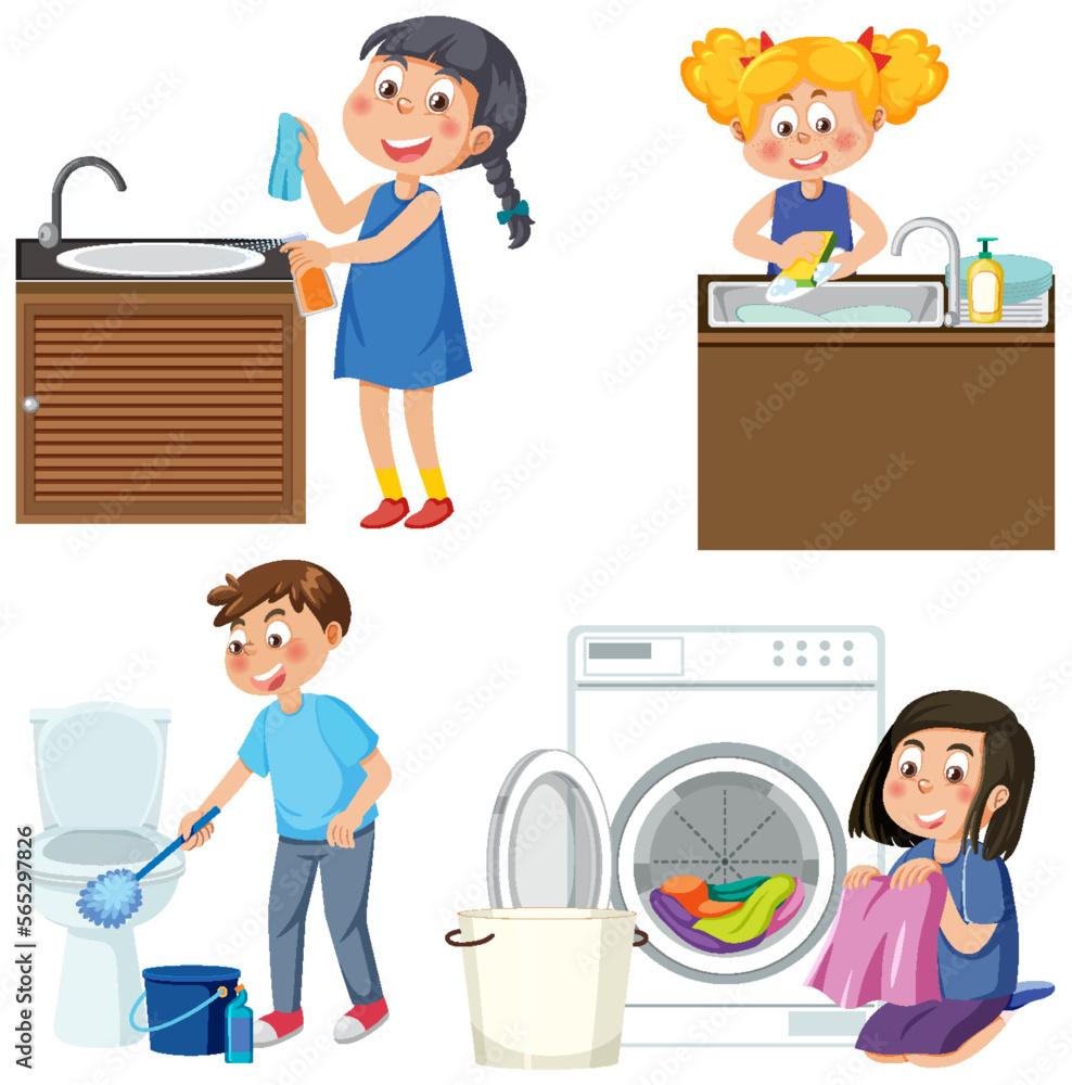 Sticker kids cleaning at home set