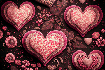 Fototapeta na wymiar Valentine's Day Card with the Filigree Hearts Pattern. Background. Generative AI