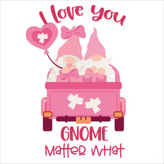 Sweet Valentine Gnome in pink with flowers collection, Valentine cartoon flat vector, valentine clipart set. Vector illustration