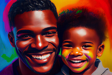 A happy smiling father and his son, ai illustration