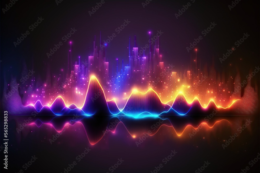 Poster Abstract Sound waves. Frequency audio waveform, music wave HUD interface elements, voice graph signal cyberpunk, Generative ai