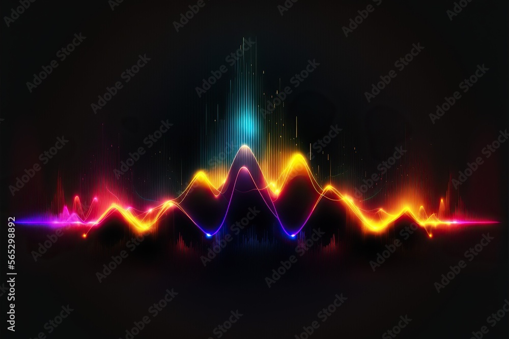Poster Abstract Sound waves. Frequency audio waveform, music wave HUD interface elements, voice graph signal cyberpunk, Generative ai