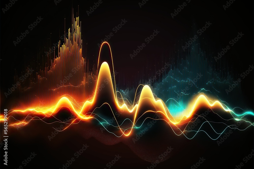 Poster Abstract Sound waves. Frequency audio waveform, music wave HUD interface elements, voice graph signal cyberpunk, Generative ai