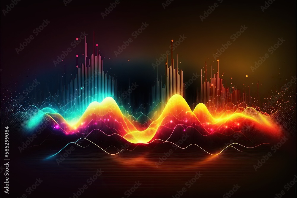Poster Abstract Sound waves. Frequency audio waveform, music wave HUD interface elements, voice graph signal cyberpunk, Generative ai