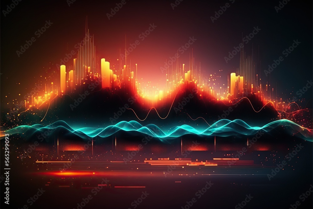 Poster abstract sound waves. frequency audio waveform, music wave hud interface elements, voice graph signa