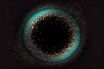beautiful abstract effect, circle frame sparkle teal light in black background