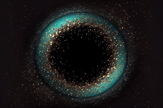 beautiful abstract effect, circle frame sparkle teal light in black background
