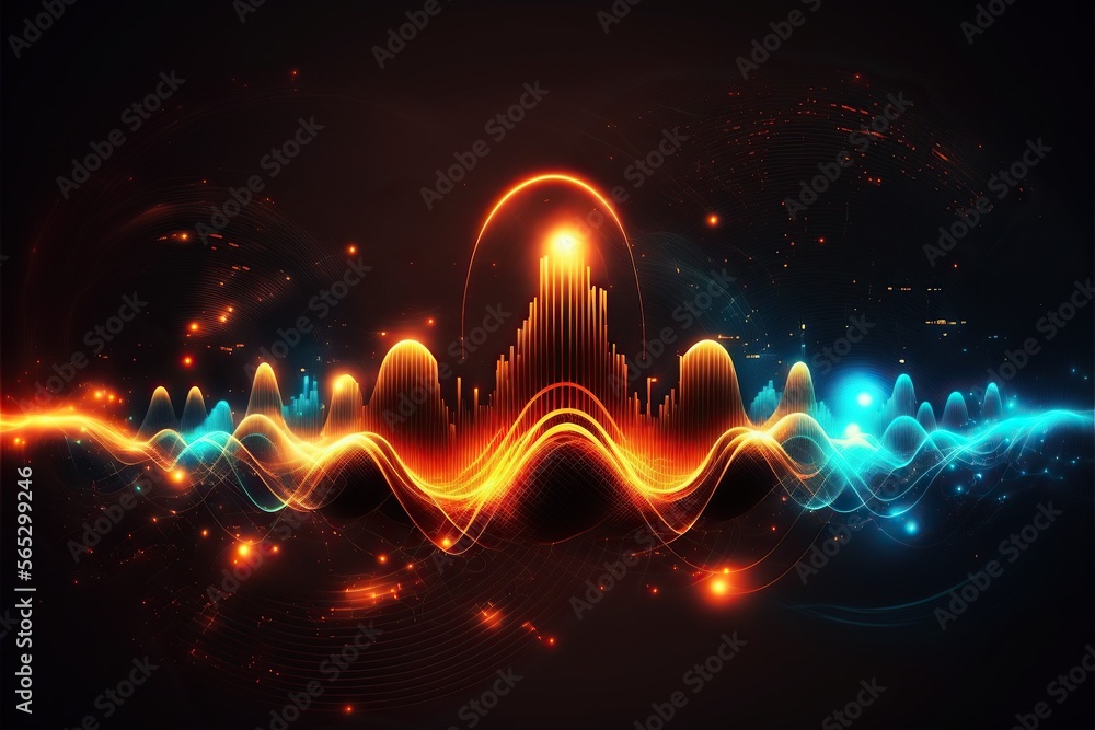 Aufkleber Abstract Sound waves. Frequency audio waveform, music wave HUD interface elements, voice graph signal cyberpunk, Generative ai