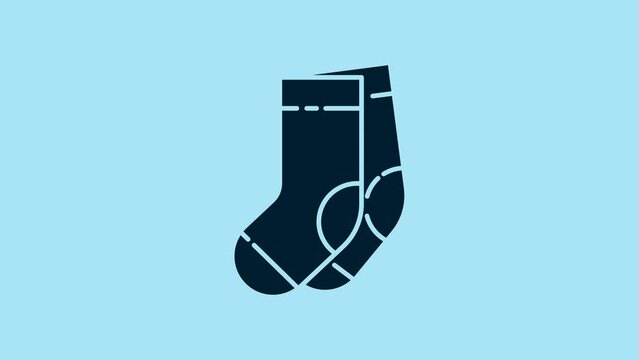 Blue Socks icon isolated on blue background. 4K Video motion graphic animation