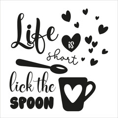 Valentine's day kitchen lettering for greeting card design, romantic illustration. Festive decoration. Invitation template. Vector illustration