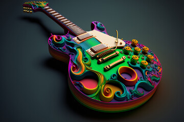 Creative music with colorful giutar. Music vibes concept for concerts and festivals
