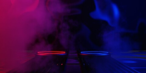 3d illustration rendering of futuristic cyberpunk city, gaming wallpaper scifi background, a esports gamer banner sign of neon glow, versus player challenge © issaronow