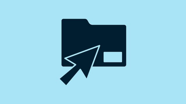 Blue Cursor click document folder icon isolated on blue background. Accounting binder symbol. Bookkeeping management. 4K Video motion graphic animation