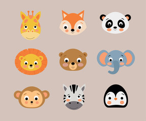 set of funny cartoon animals