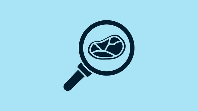 Blue Steak meat in frying pan icon isolated on blue background. 4K Video motion graphic animation