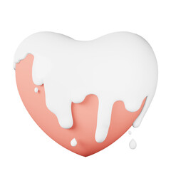 Heart with white paint splash melting glossy glaze 3d rendering on transparent background clipart. Valentines day composition Wedding invitation design. Love, anniversary, engagement, dating concept