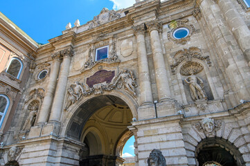 Lion Courtyard and gate in Buda Castle Royal Palace and Hungarian National Gallery in Budapest,...
