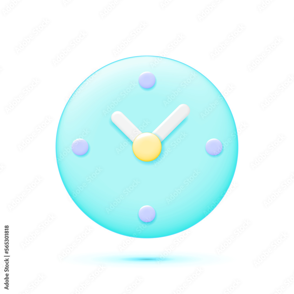 Poster clock icon in flat style. 3d clock face. cartoon timer on blue background. business watch. vector de
