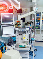 Modern equipment in operating room. Medical devices for neurosurgery. Operating theatre.