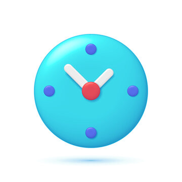Clock icon in flat style. 3d Clock face. Cartoon timer on blue background. Business watch. Vector design simple element for you project