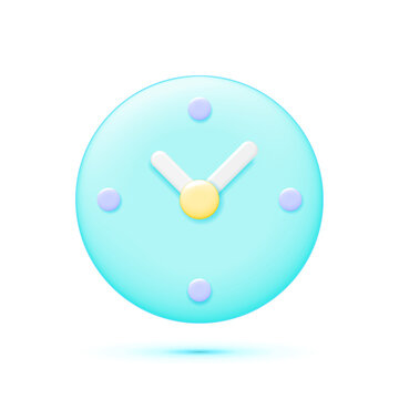 Clock icon in flat style. 3d Clock face. Cartoon timer on blue background. Business watch. Vector design simple element for you project