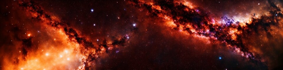Ultrawide illustration of deep space with galaxy, stars, universe