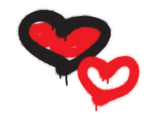 Two spray graffiti hearts on white. Fall in love and St. Valentine's day concept on February 14th.