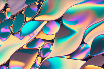 Iridescent holographic textural Background. Geometric cells with iridescent highlights. Generative AI illustration