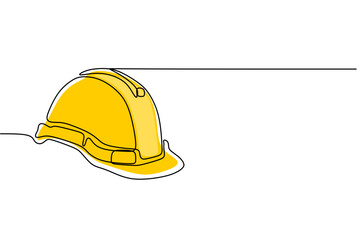 Construction helmet.Worker safety tools concept. Continuous one line drawing.Vector illustration. - obrazy, fototapety, plakaty