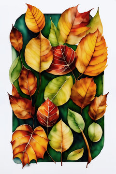 Background of beautiful painted autumn leaves. Generative AI