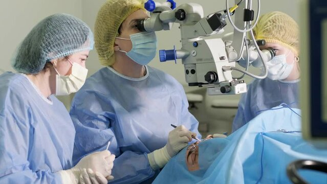 Blepharoplasty plastic surgery operation. Rejuvenation, modification the eye region