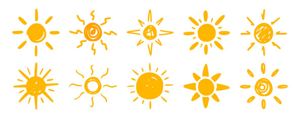 Sun doodle icons design bundle collection. Hand drawn nature heat symbol. © Hero Design