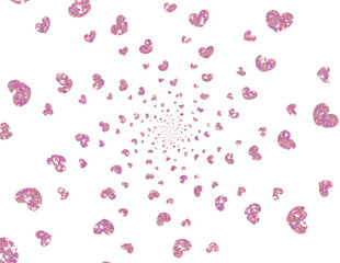 Pink heart glitter spiral on transparent background.Swirling radial background.Valentines background. Design for decorating, background, wallpaper, illustration.