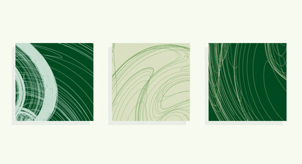  square wavy green lines background set