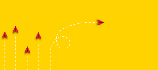 paper airplanes. red airplane changing path.
a new normal way
business creativity new idea discovery innovation technology
