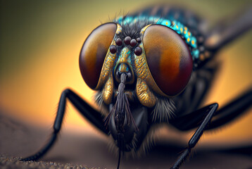 A closeup of a house fly. Generative Ai.
