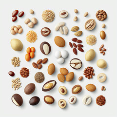 Wholesome and Nutritious. A Close-up Look at Almonds and Dried Fruit on a White Background - obrazy, fototapety, plakaty