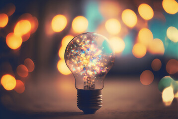 light bulb and light bokeh background.Creative and inspiration.Innovative technology.Energy and environmental concepts. Generative Ai.